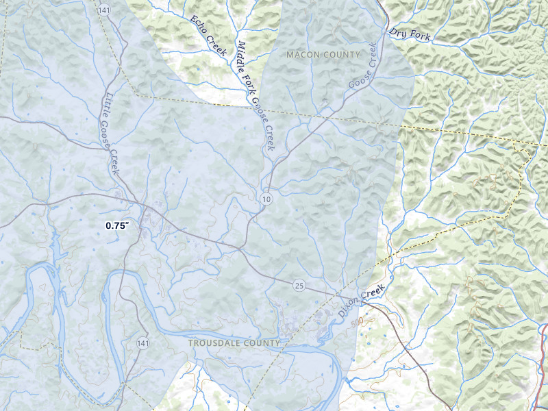 NEXRAD radar-signature map of the hail over Hartsville, TN