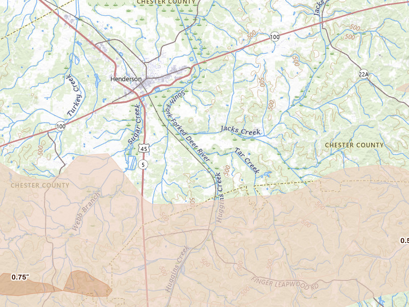 Radar-estimated hail-size map of the storm over Henderson, TN on Apr 27, 2026