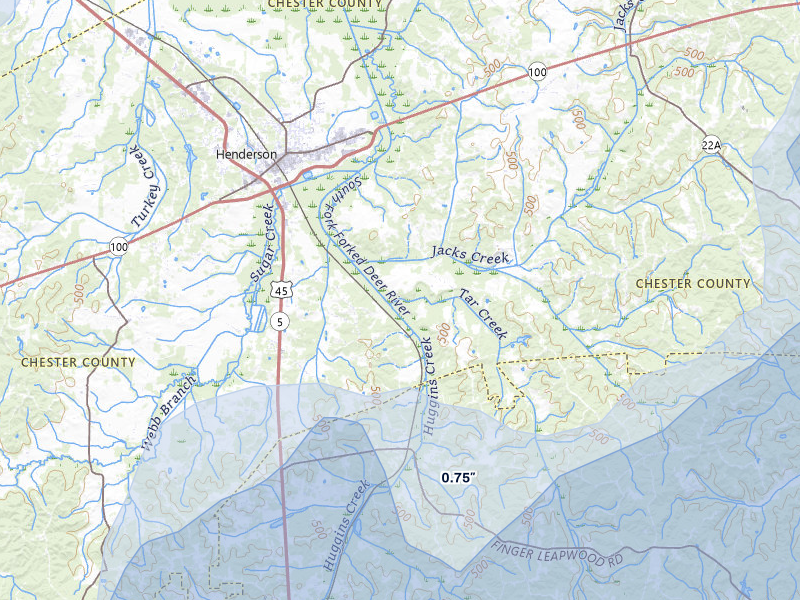NEXRAD radar-signature map of the hail storm over Henderson, TN on Jul 3, 2026