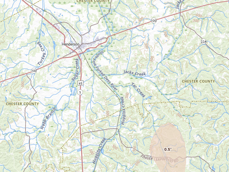 Radar-estimated hail-size map of the storm over Henderson, TN on Jul 21, 2026