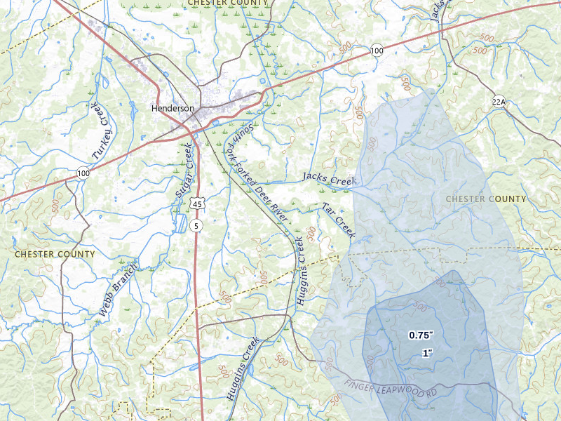 NEXRAD radar-signature map of the hail over Henderson, TN
