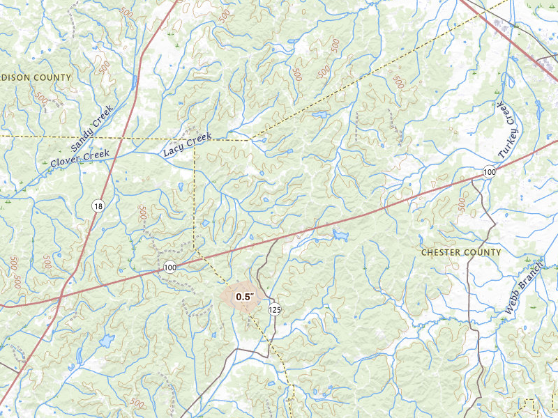 Radar-estimated hail-size map of the storm over Henderson, TN on Aug 27, 2026