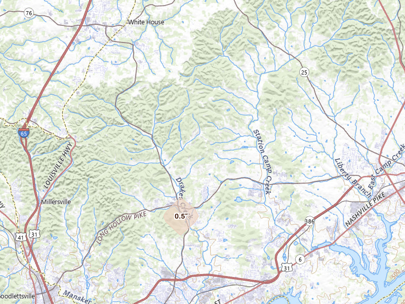 Radar-estimated hail-size map of the storm over Hendersonville, TN on Apr 27, 2026