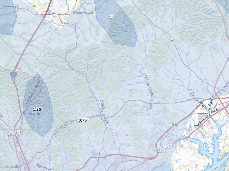 NEXRAD radar-signature map of the hail over Hendersonville, TN