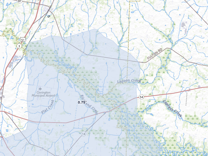 NEXRAD radar-signature map of the hail over Henning, TN
