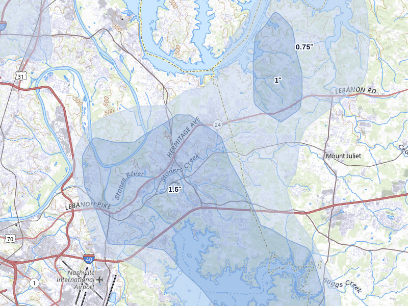 NEXRAD radar-signature map of the hail storm over Hermitage, TN on Jun 9, 2026
