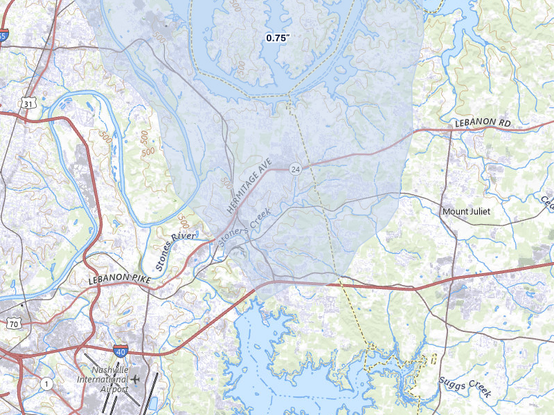 NEXRAD radar-signature map of the hail over Hermitage, TN