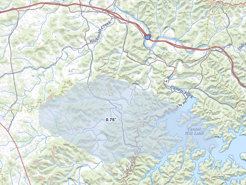 NEXRAD radar-signature map of the hail over Hickman, TN