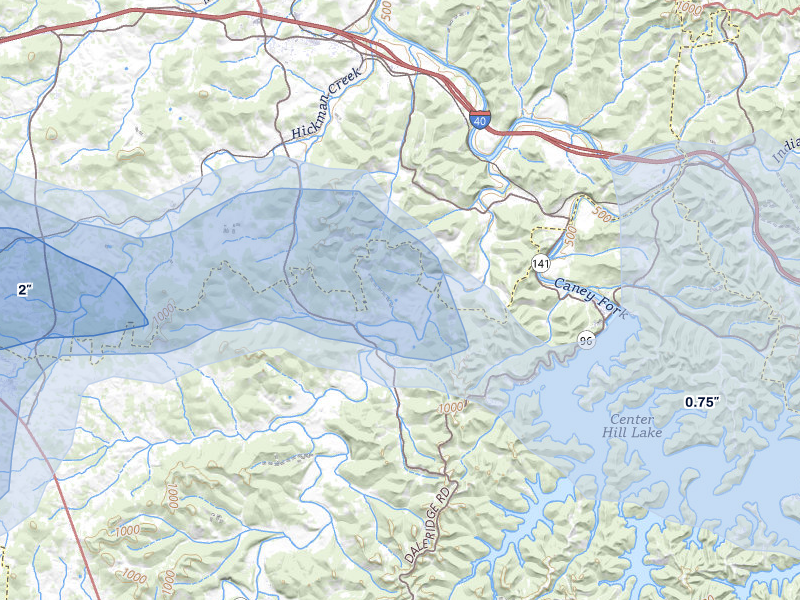 NEXRAD radar-signature map of the hail over Hickman, TN