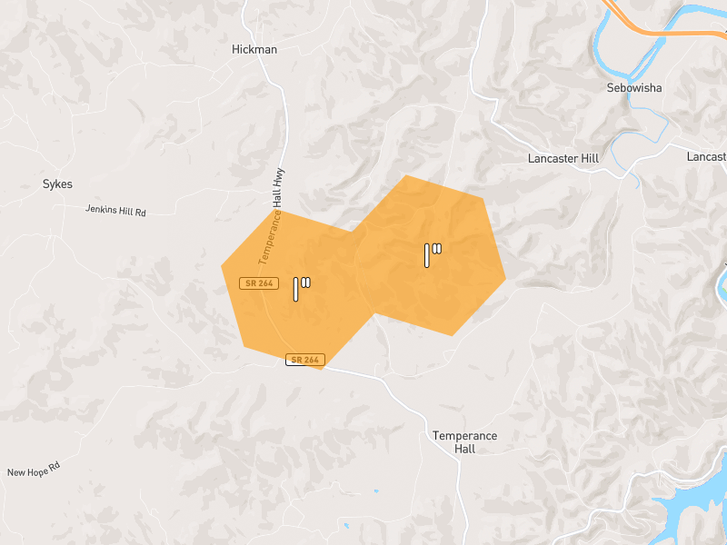 Hail map of Hickman, TN on Jul 3, 2026, hail up to 1"