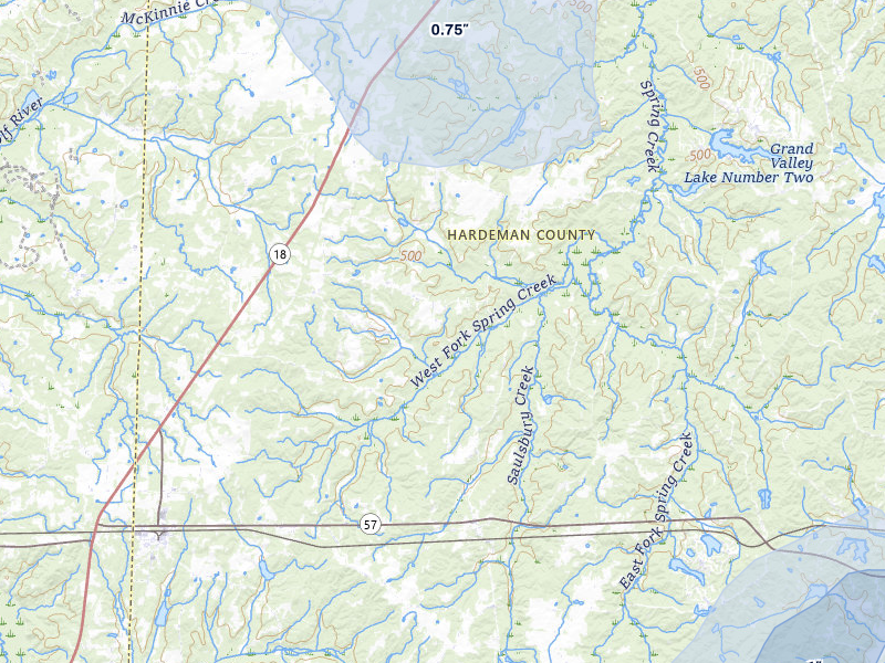 NEXRAD radar-signature map of the hail over Hickory Valley, TN