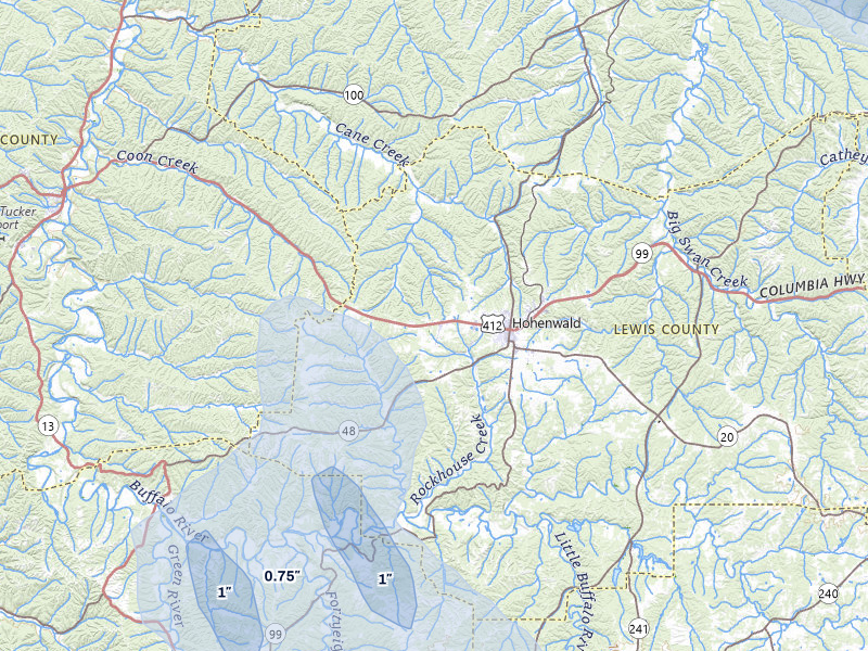 NEXRAD radar-signature map of the hail over Hohenwald, TN