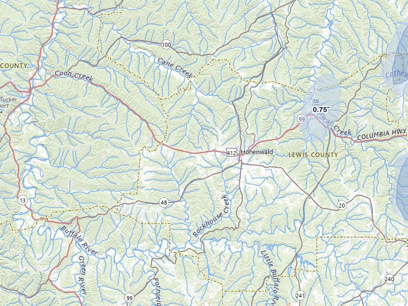 NEXRAD radar-signature map of the hail storm over Hohenwald, TN on Jul 5, 2026