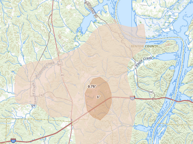 Radar-estimated hail-size map of the storm over Holladay, TN