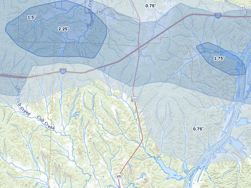 NEXRAD radar-signature map of the hail storm over Holladay, TN on Aug 19, 2026