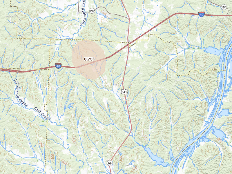 Radar-estimated hail-size map of the storm over Holladay, TN