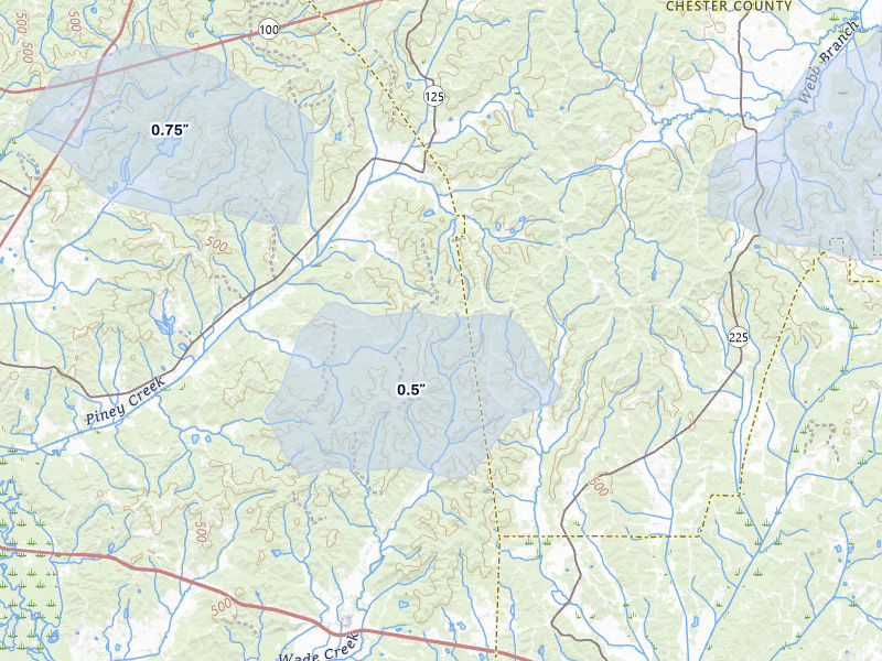 NEXRAD radar-signature map of the hail over Hornsby, TN