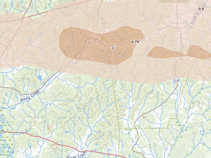 Radar-estimated hail-size map of the storm over Hornsby, TN on Apr 27, 2026