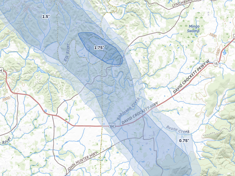 NEXRAD radar-signature map of the hail storm over Huntland, TN on Jun 1, 2026