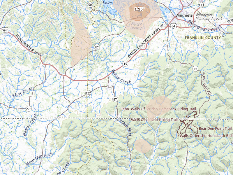 Radar-estimated hail-size map of the storm over Huntland, TN