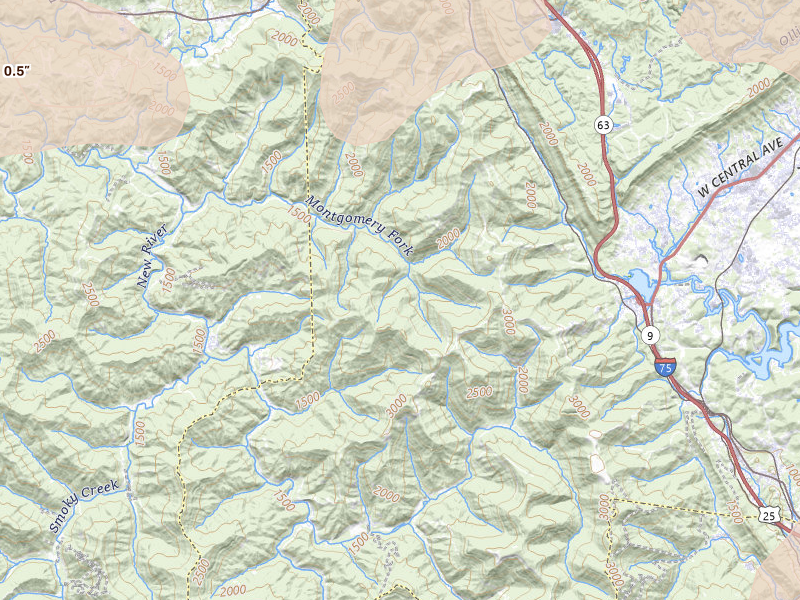 Radar-estimated hail-size map of the storm over Huntsville, TN on Jul 3, 2026