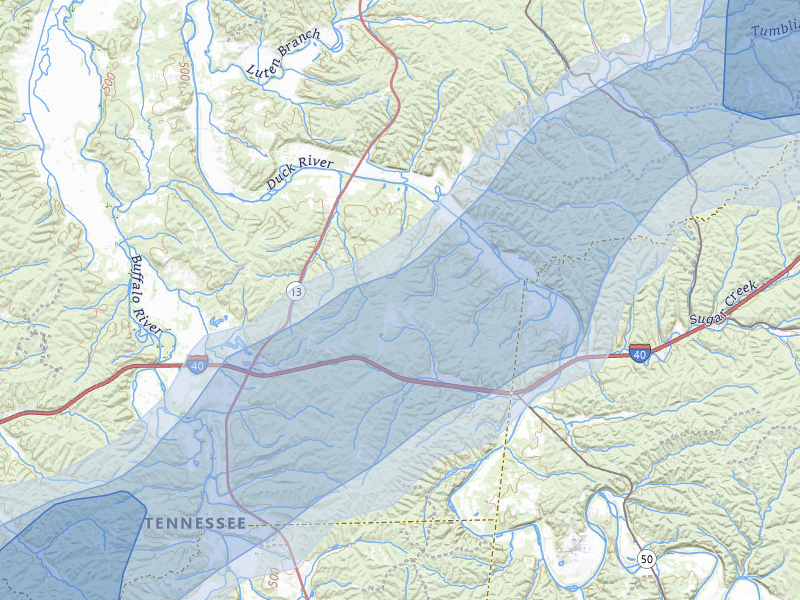NEXRAD radar-signature map of the hail over Hurricane Mills, TN