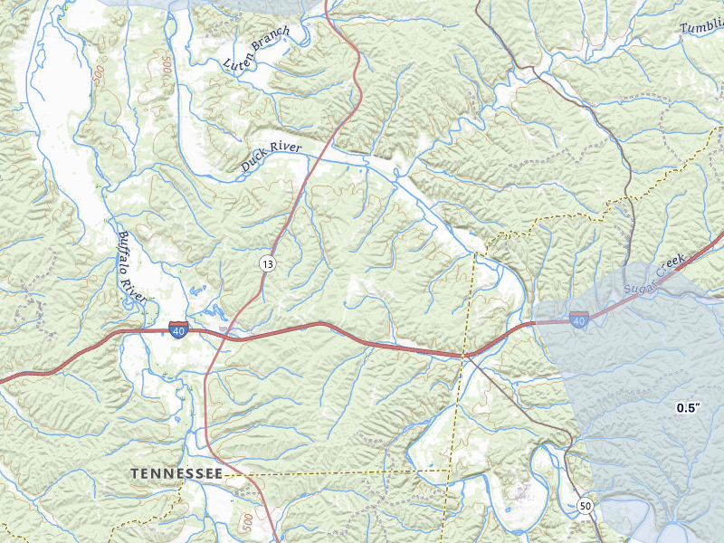 NEXRAD radar-signature map of the hail over Hurricane Mills, TN