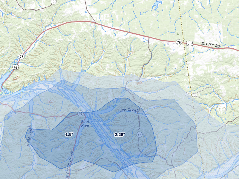 NEXRAD radar-signature map of the hail over Indian Mound, TN