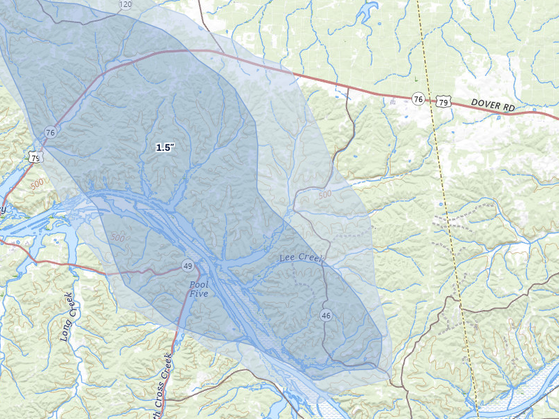 NEXRAD radar-signature map of the hail over Indian Mound, TN