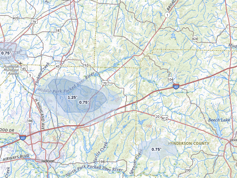 NEXRAD radar-signature map of the hail storm over Jackson, TN on Apr 16, 2026