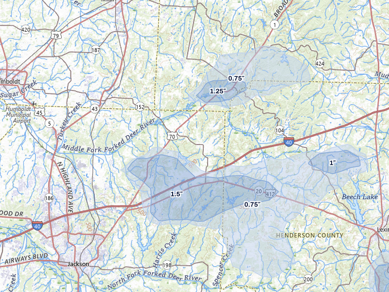 NEXRAD radar-signature map of the hail over Jackson, TN