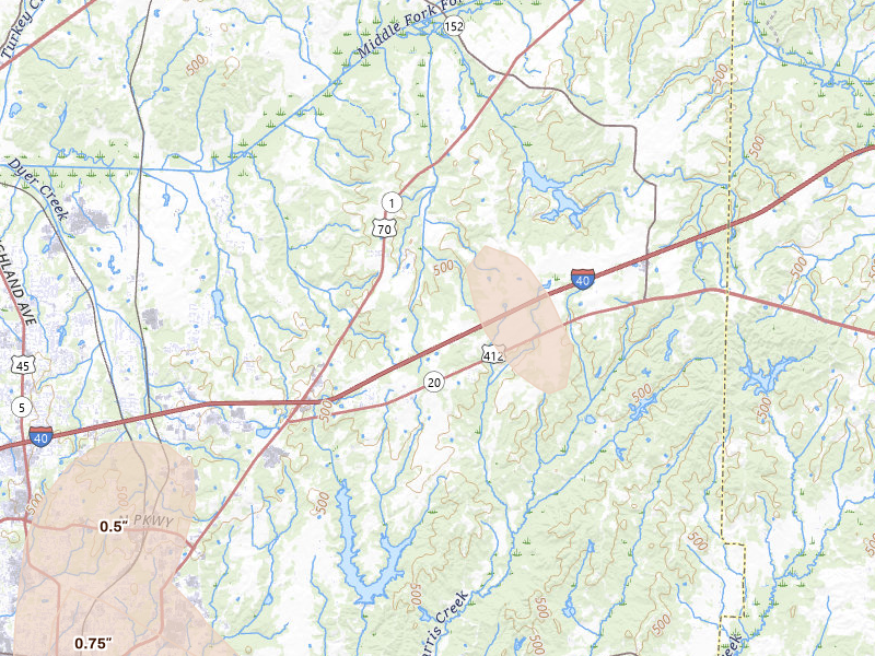 Radar-estimated hail-size map of the storm over Jackson, TN on Jul 3, 2026