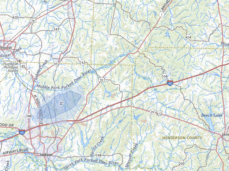 NEXRAD radar-signature map of the hail storm over Jackson, TN on Jul 4, 2026