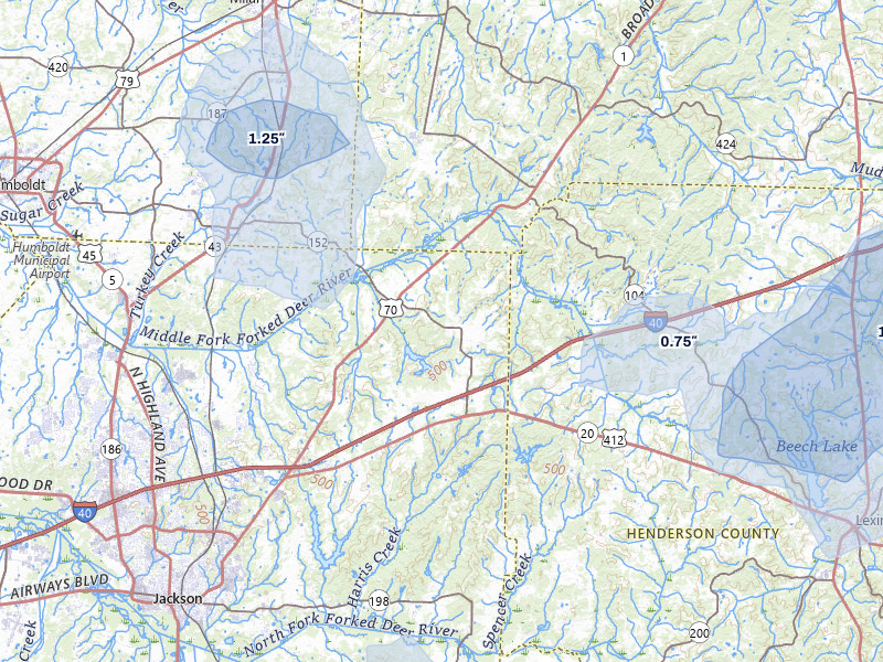 NEXRAD radar-signature map of the hail storm over Jackson, TN on Jul 5, 2026