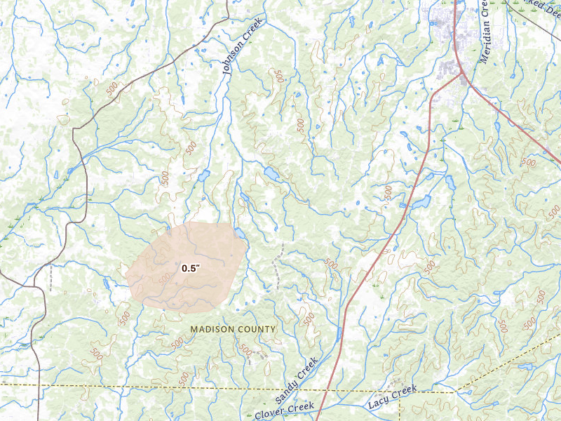 Radar-estimated hail-size map of the storm over Jackson, TN on Jul 21, 2026