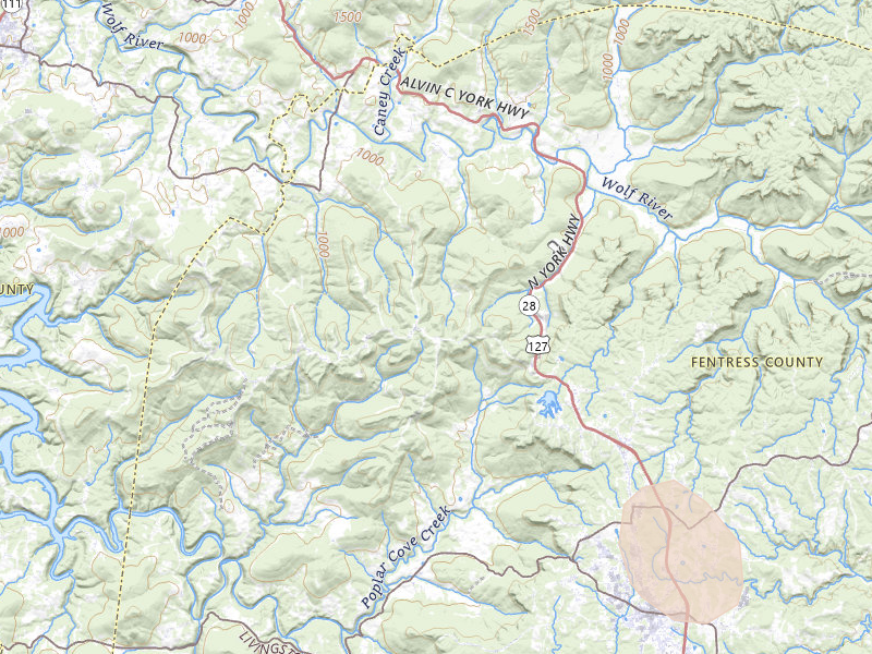 Radar-estimated hail-size map of the storm over Jamestown, TN on Jul 3, 2026