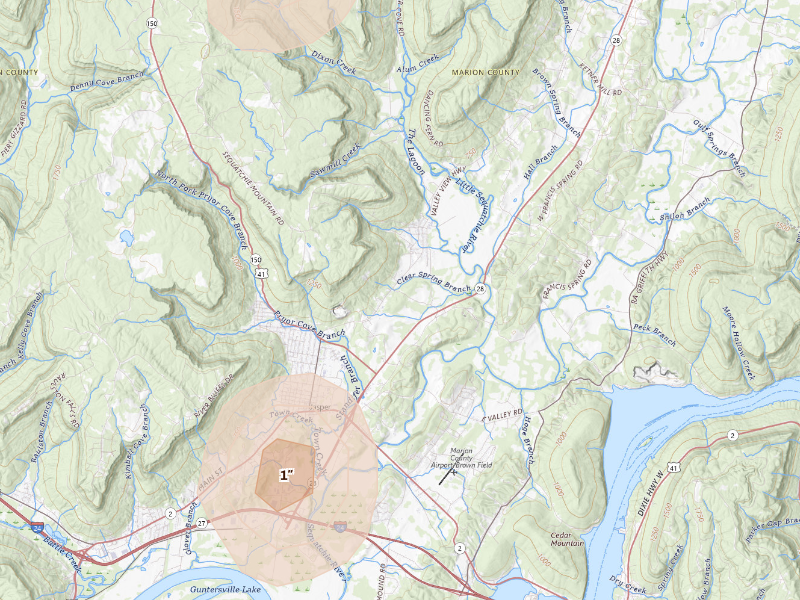 Radar-estimated hail-size map of the storm over Jasper, TN