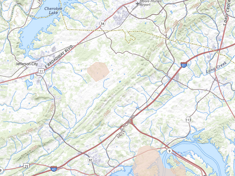 Radar-estimated hail-size map of the storm over Jefferson City, TN on Jul 28, 2026