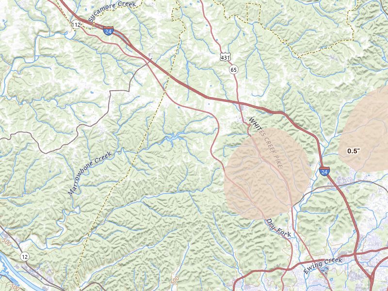 Radar-estimated hail-size map of the storm over Joelton, TN
