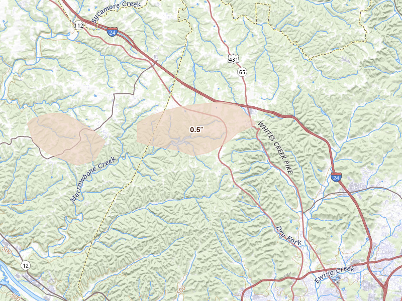 Radar-estimated hail-size map of the storm over Joelton, TN on Apr 27, 2026