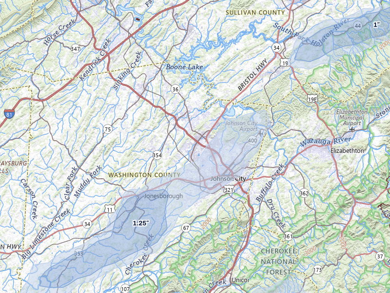 NEXRAD radar-signature map of the hail over Johnson City, TN