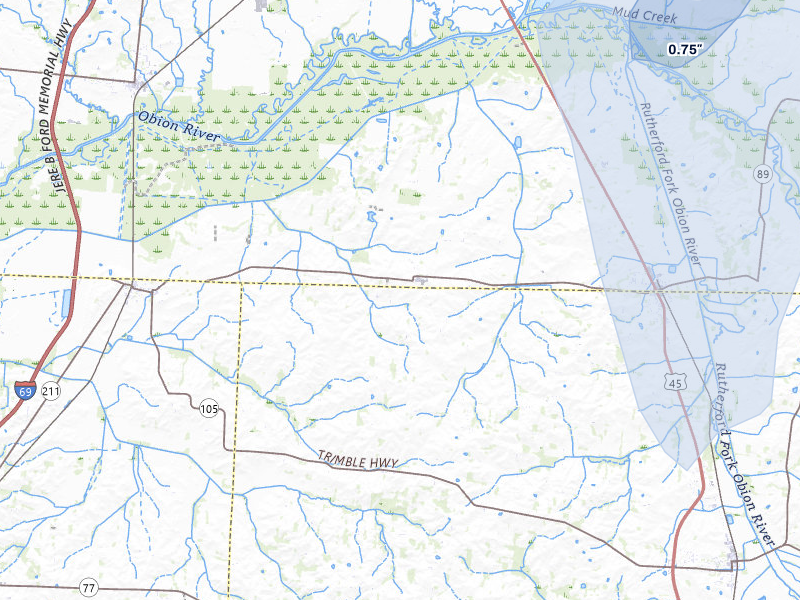 NEXRAD radar-signature map of the hail storm over Kenton, TN on Jul 3, 2026