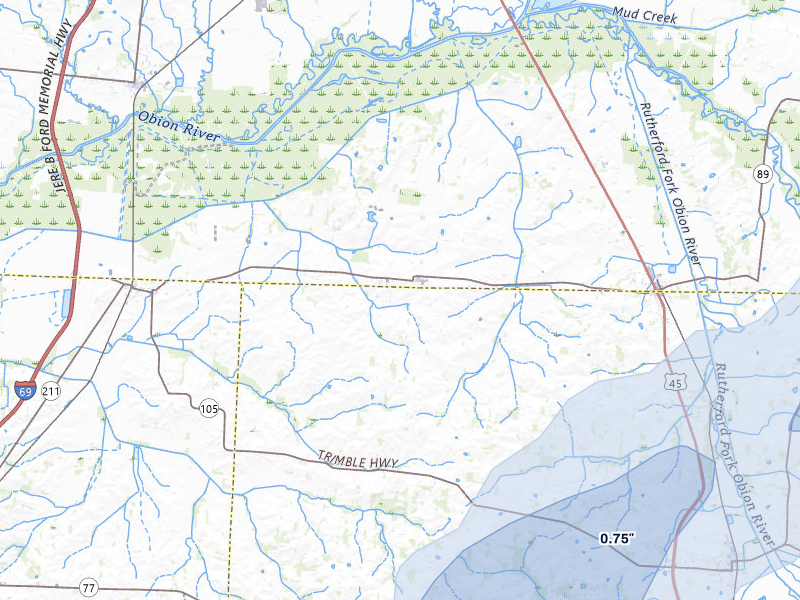 NEXRAD radar-signature map of the hail over Kenton, TN