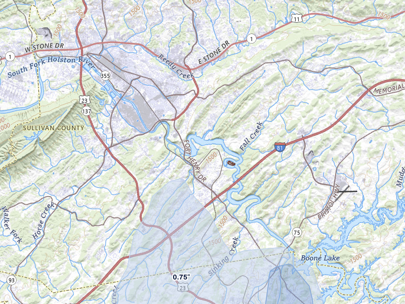 NEXRAD radar-signature map of the hail over Kingsport, TN