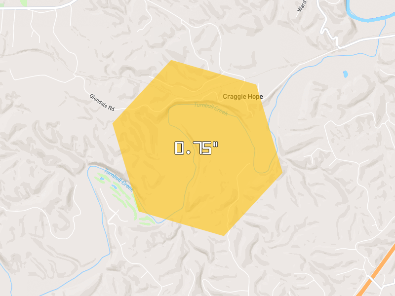 Hail map of Kingston Springs, TN on Jul 3, 2026, hail up to 0.75"