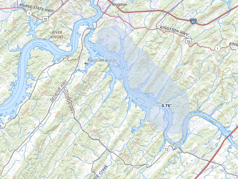 NEXRAD radar-signature map of the hail over Kingston, TN