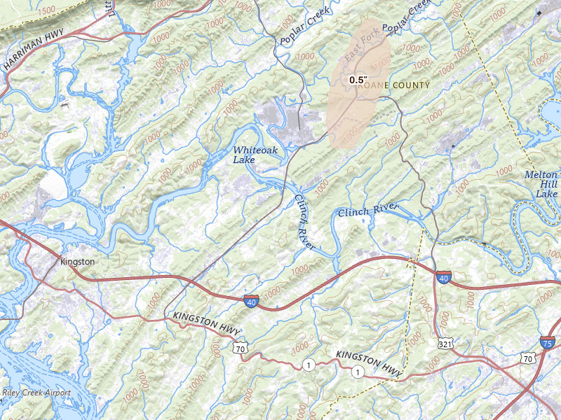 Radar-estimated hail-size map of the storm over Kingston, TN