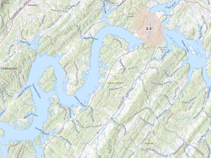 Radar-estimated hail-size map of the storm over Kingston, TN
