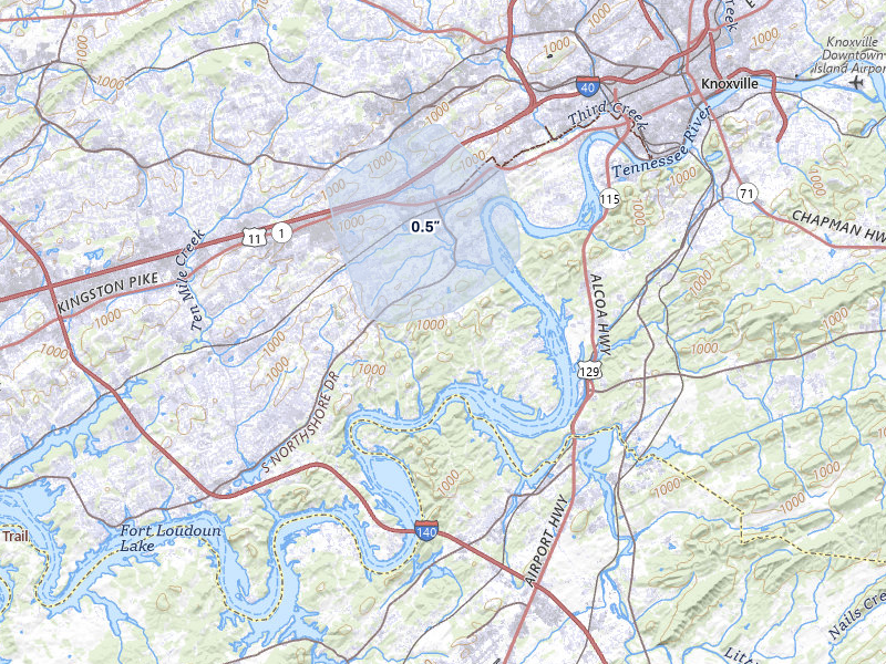 NEXRAD radar-signature map of the hail storm over Knoxville, TN on Jun 27, 2026