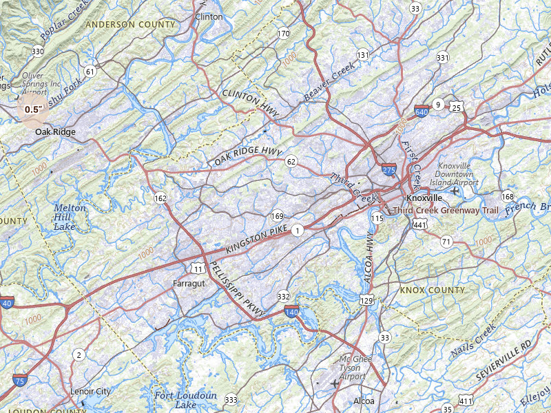 Radar-estimated hail-size map of the storm over Knoxville, TN on Jul 5, 2026